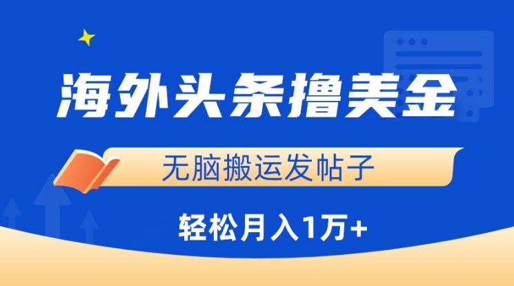 海外头条撸美金，无脑搬运发帖子，月入1万+，小白轻松掌握-网创空间