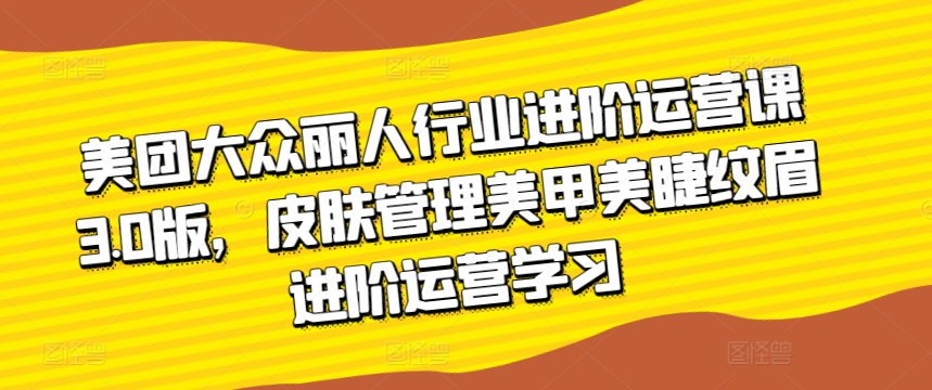 美团大众丽人行业进阶运营课3.0版，皮肤管理美甲美睫纹眉进阶运营学习-网创空间
