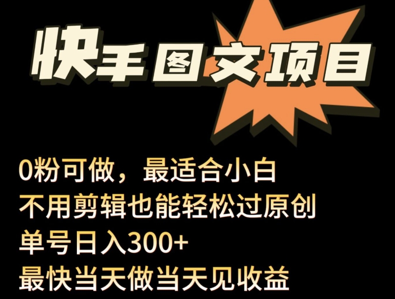 24年最新快手图文带货项目，零粉可做，不用剪辑轻松过原创单号轻松日入300+-网创空间