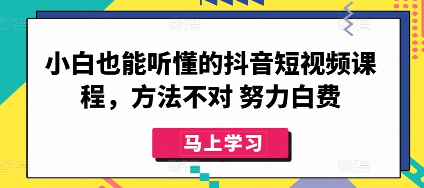 小白也能听懂的抖音短视频课程，方法不对 努力白费-网创空间