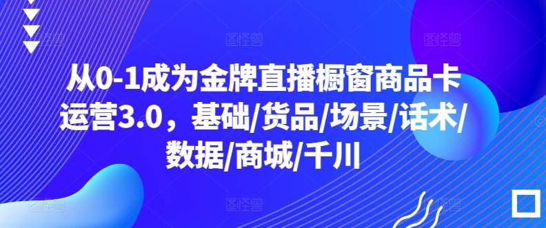 从0-1成为金牌直播橱窗商品卡运营3.0，基础/货品/场景/话术/数据/商城/千川-网创空间
