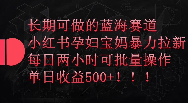 长期可做的蓝海赛道，小红书孕妇宝妈暴力拉新玩法，每日两小时可批量操作，单日收益500+-网创空间