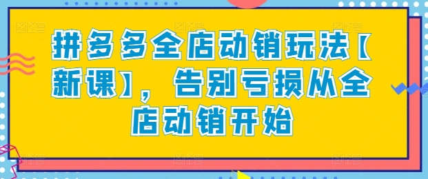 拼多多全店动销玩法【新课】，告别亏损从全店动销开始-网创空间