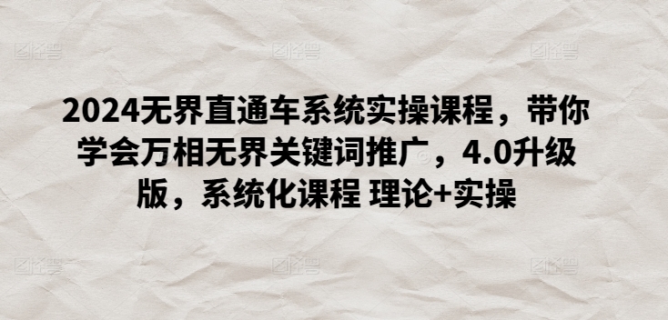 2024无界直通车系统实操课程，带你学会万相无界关键词推广，4.0升级版，系统化课程 理论+实操-网创空间