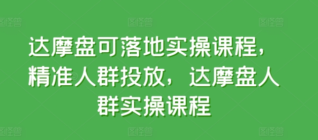 达摩盘可落地实操课程，精准人群投放，达摩盘人群实操课程-网创空间