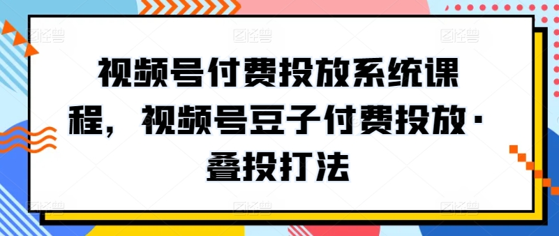 视频号付费投放系统课程，视频号豆子付费投放·叠投打法-网创空间