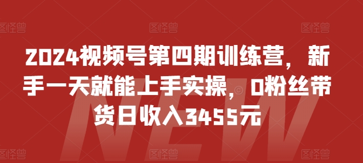 2024视频号第四期训练营，新手一天就能上手实操，0粉丝带货日收入3455元-网创空间