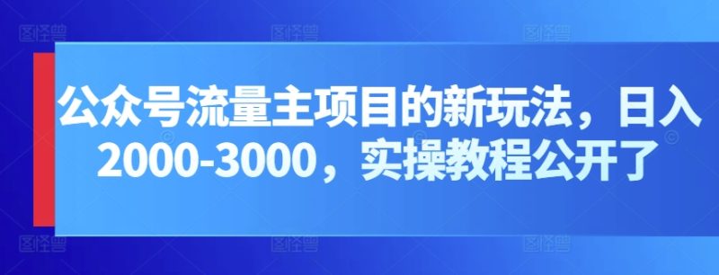 公众号流量主项目的新玩法，日入2000-3000，实操教程公开了-网创空间