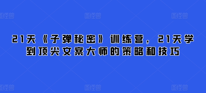 21天《子弹秘密》训练营，21天学到顶尖文案大师的策略和技巧-网创空间