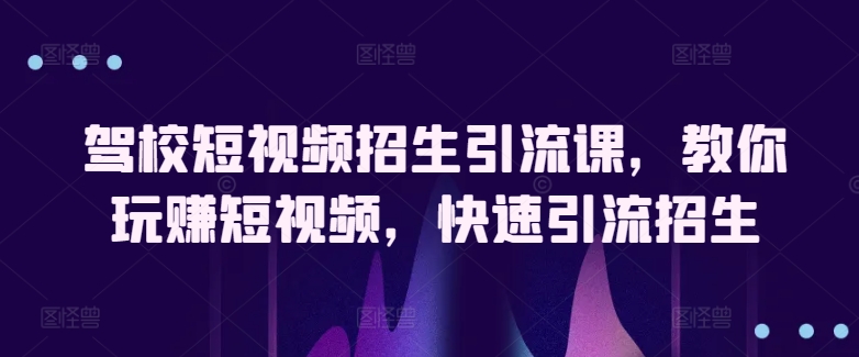 驾校短视频招生引流课，教你玩赚短视频，快速引流招生-网创空间