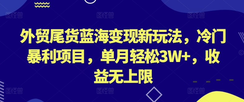 外贸尾货蓝海变现新玩法，冷门暴利项目，单月轻松3W+，收益无上限-网创空间