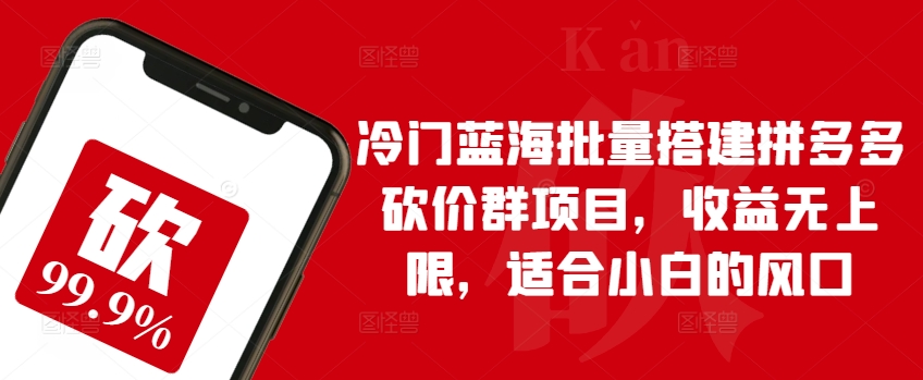 冷门蓝海批量搭建拼多多砍价群项目，收益无上限，适合小白的风口-网创空间