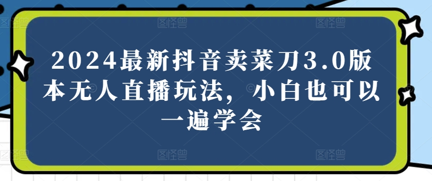 2024最新抖音卖菜刀3.0版本无人直播玩法，小白也可以一遍学会-网创空间