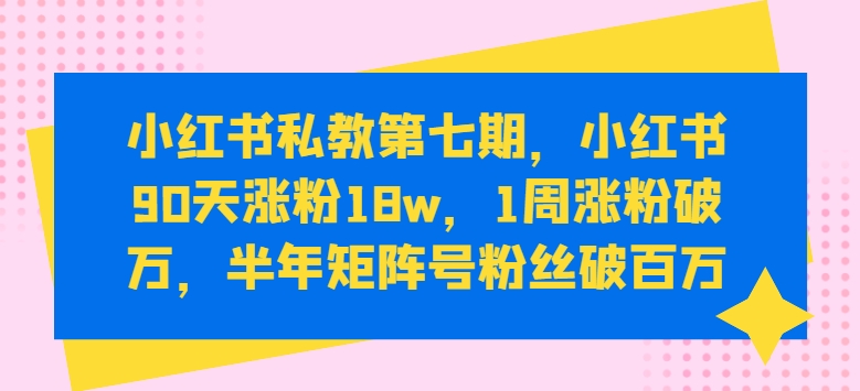 小红书私教第七期，小红书90天涨粉18w，1周涨粉破万，半年矩阵号粉丝破百万-网创空间