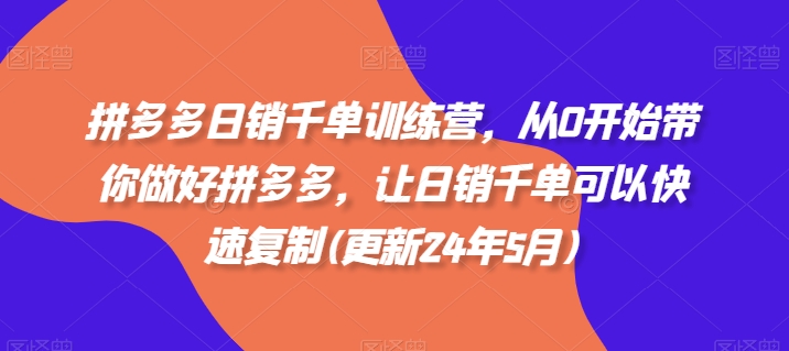 拼多多日销千单训练营，从0开始带你做好拼多多，让日销千单可以快速复制(更新24年5月)-网创空间