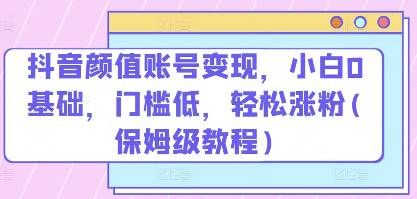 抖音颜值账号变现，小白0基础，门槛低，​轻松涨粉(保姆级教程)-网创空间