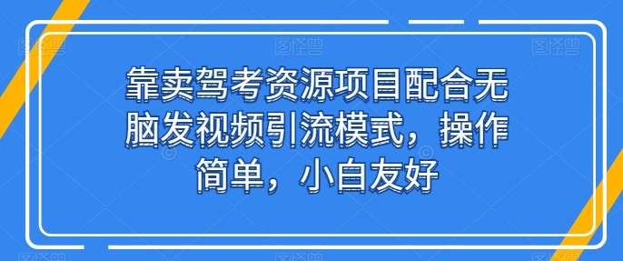 靠卖驾考资源项目配合无脑发视频引流模式，操作简单，小白友好-网创空间