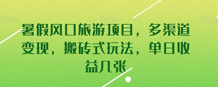 暑假风口旅游项目，多渠道变现，搬砖式玩法，单日收益几张-网创空间