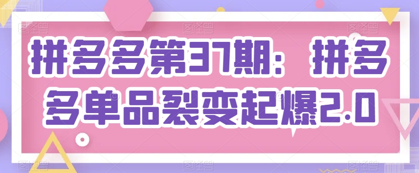 拼多多第37期：拼多多单品裂变起爆2.0-网创空间