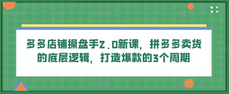 多多店铺操盘手2.0新课，拼多多卖货的底层逻辑，打造爆款的3个周期-网创空间
