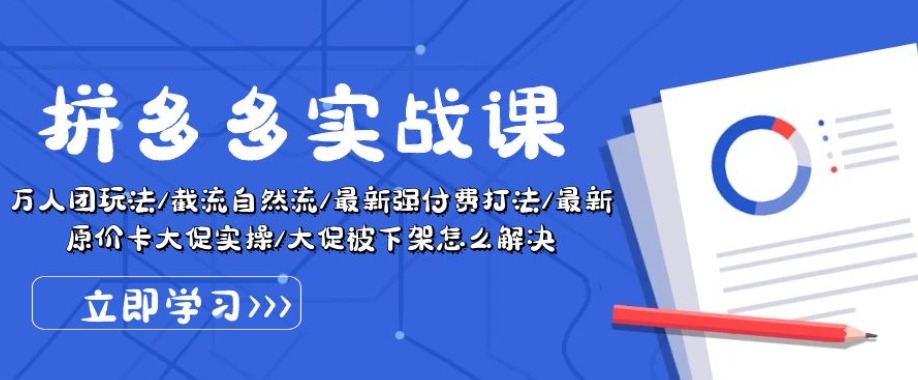 拼多多实战课：万人团玩法/截流自然流/最新强付费打法/最新原价卡大促..-网创空间