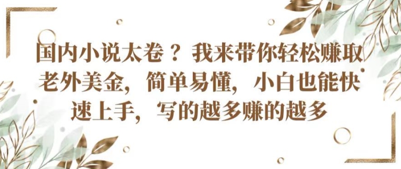 国内小说太卷 ?带你轻松赚取老外美金，简单易懂，小白也能快速上手，写的越多赚的越多-网创空间