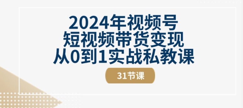 2024年视频号短视频带货变现从0到1实战私教课(31节视频课)-网创空间