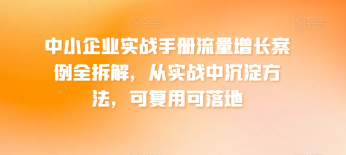 中小企业实战手册流量增长案例全拆解，从实战中沉淀方法，可复用可落地-网创空间