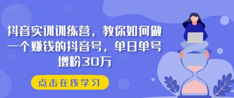 抖音实训训练营，教你如何做一个赚钱的抖音号，单日单号增粉30万-网创空间