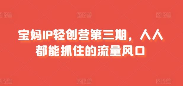 宝妈IP轻创营第三期，人人都能抓住的流量风口-网创空间