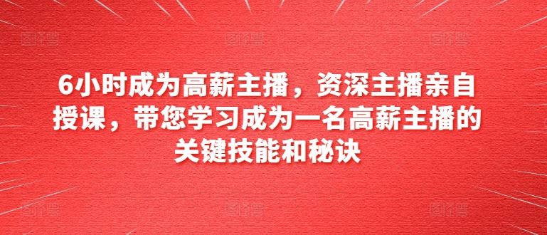 6小时成为高薪主播，资深主播亲自授课，带您学习成为一名高薪主播的关键技能和秘诀-网创空间