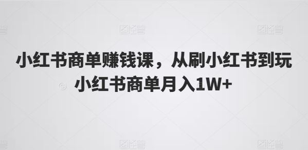 小红书商单赚钱课，从刷小红书到玩小红书商单月入1W+-网创空间