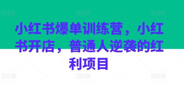 小红书爆单训练营，小红书开店，普通人逆袭的红利项目-网创空间