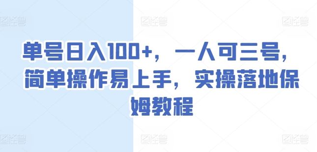 单号日入100+，一人可三号，简单操作易上手，实操落地保姆教程【揭秘】-网创空间