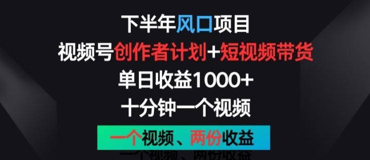 下半年风口项目，视频号创作者计划+视频带货，一个视频两份收益，十分钟一个视频【揭秘】-网创空间