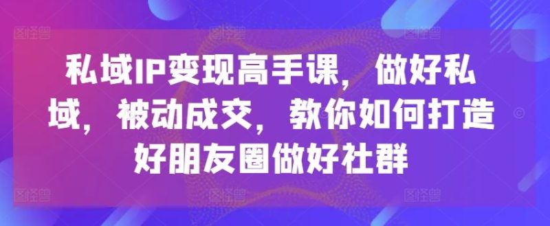 私域IP变现高手课，做好私域，被动成交，教你如何打造好朋友圈做好社群-网创空间
