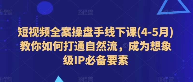 短视频全案操盘手线下课(4-5月)教你如何打通自然流，成为想象级IP必备要素-网创空间