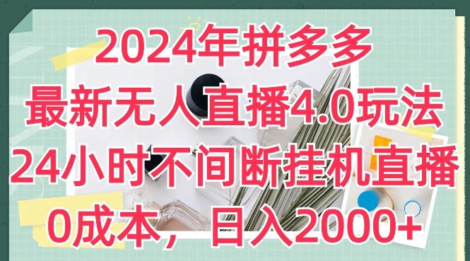 2024年拼多多最新无人直播4.0玩法，24小时不间断挂机直播，0成本，日入2k【揭秘】-网创空间