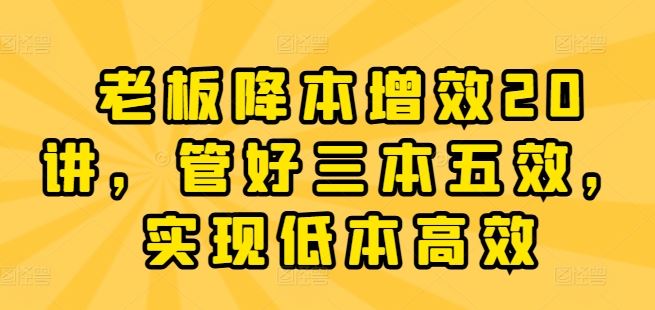 老板降本增效20讲，管好三本五效，实现低本高效-网创空间
