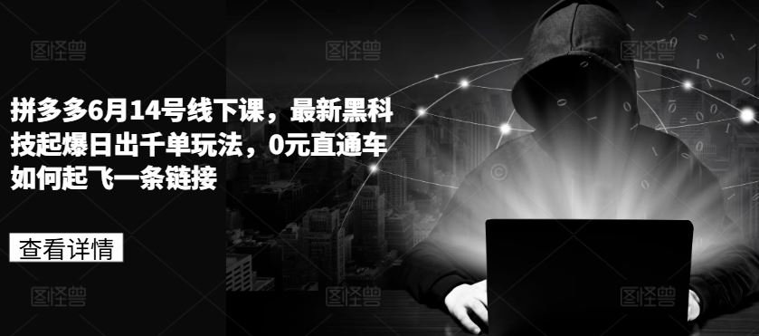拼多多6月14号线下课，最新黑科技起爆日出千单玩法，0元直通车如何起飞一条链接-网创空间