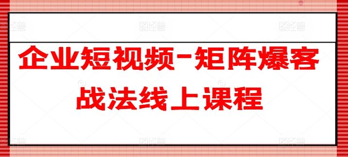 企业短视频-矩阵爆客战法线上课程-网创空间