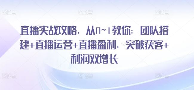 直播实战攻略，​从0~1教你：团队搭建+直播运营+直播盈利，突破获客+利润双增长-网创空间