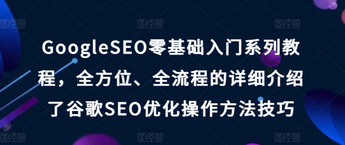 GoogleSEO零基础入门系列教程，全方位、全流程的详细介绍了谷歌SEO优化操作方法技巧-网创空间