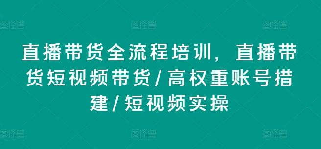 直播带货全流程培训，直播带货短视频带货/高权重账号措建/短视频实操-网创空间