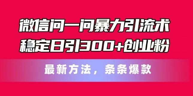 微信问一问暴力引流术，稳定日引300+创业粉，最新方法，条条爆款【揭秘】-网创空间