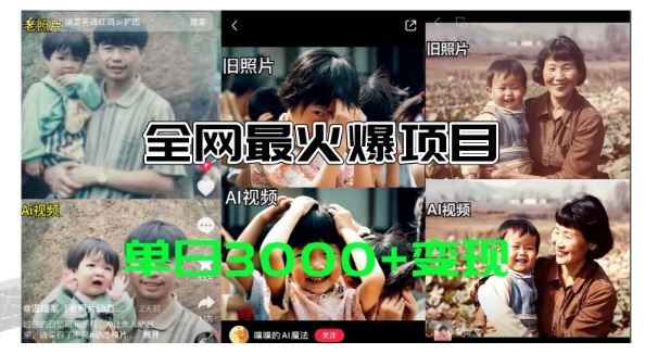 全网爆火的AI让老照片动起来教程，蹭热点日赚3k+，内含免费工具一键可生成【揭秘】-网创空间