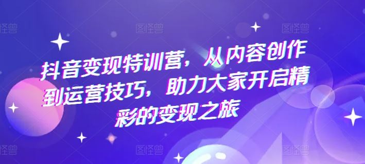 抖音变现特训营，从内容创作到运营技巧，助力大家开启精彩的变现之旅-网创空间