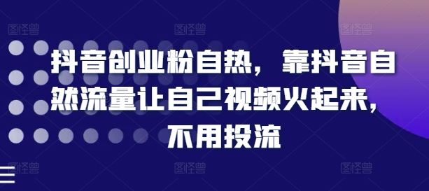 抖音创业粉自热，靠抖音自然流量让自己视频火起来，不用投流-网创空间