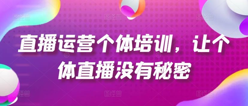 直播运营个体培训，让个体直播没有秘密，起号、货源、单品打爆、投流等玩法-网创空间
