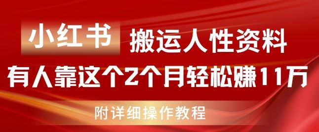 小红书搬运人性资料，有人靠这个2个月轻松赚11w，附教程【揭秘】-网创空间